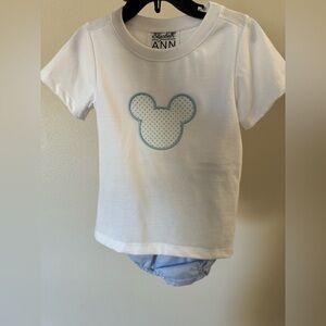 White T-Shirt with Blue Mickey Mouse Design